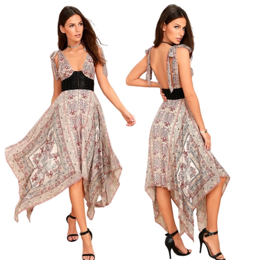 Free People You For Me Cream Print Maxi Dress Size 2